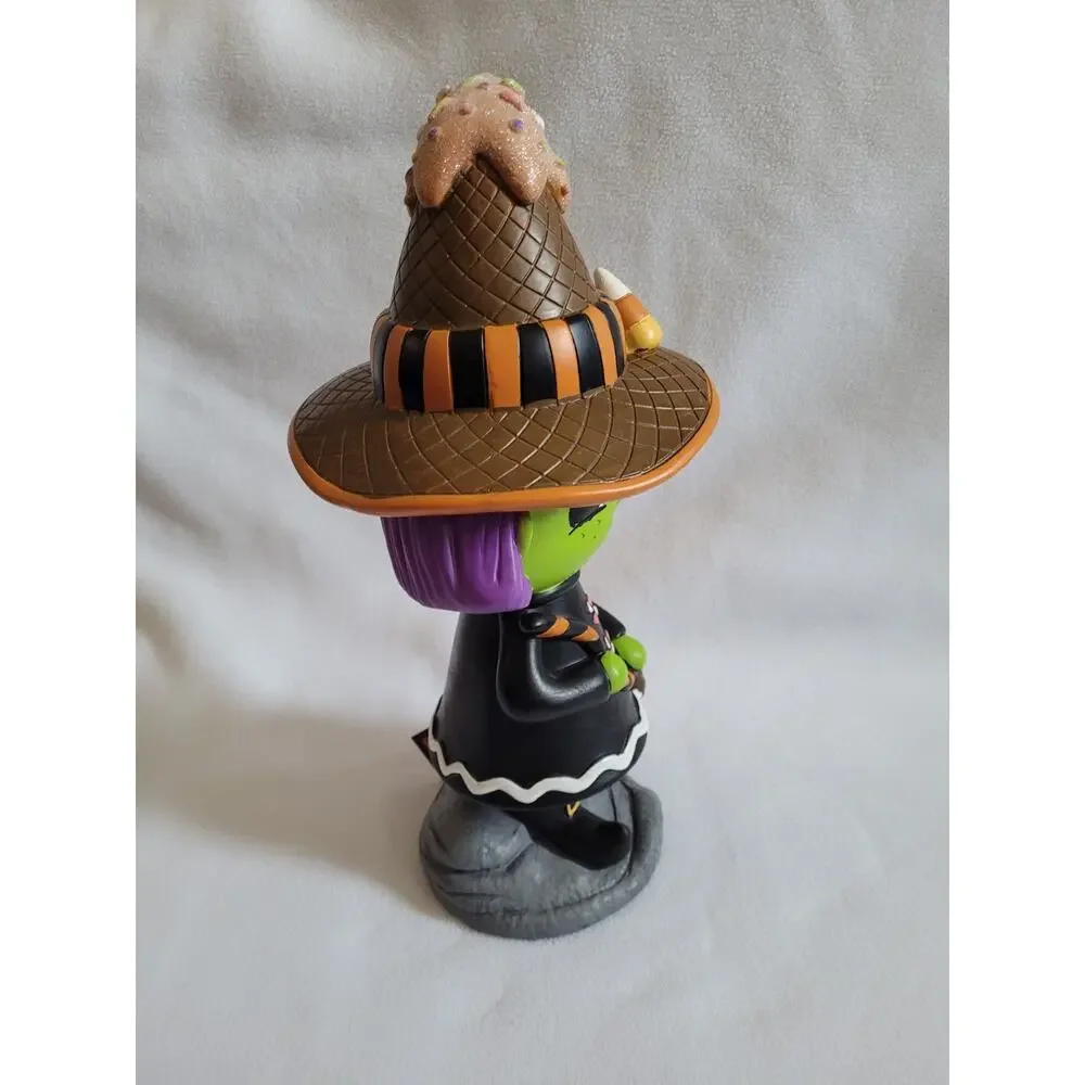 GHOULISH GREEN WITCH FIGURINE CANDY CORN SWEET TREATS HALLOWEEN TABLETOP DECOR